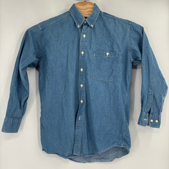 Vintage Ralph Lauren Chaps 15 32-33 Blue Denim Long Sleeve Button Down Shirt - Picture 3 of 4